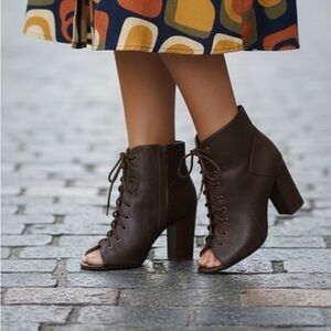 Modcloth | Bamboo Lace-Up Peek-a-Boo Booties